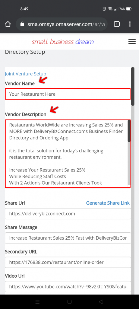 list your restaurant using smallbizdream app