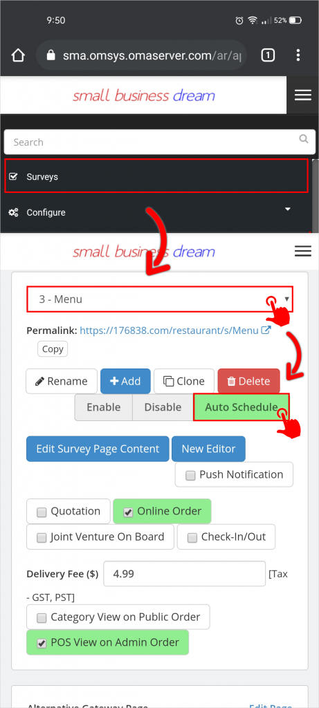 Set your open and closed times and enable autoschedule